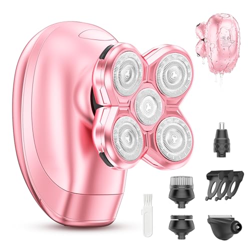 Electric Razors for Women, 5-in-1 Rechargeable Electric Shaver for Women, Waterproof Wet/Dry Womens Electric Razor, Magnetic Razor Head Womens Face Shavers for Legs, Arms, Bikini, Lips, Underarms