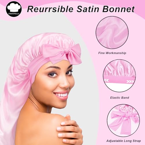 Silk Satin Hair Bonnet for Sleeping with Scrunchies - Pink