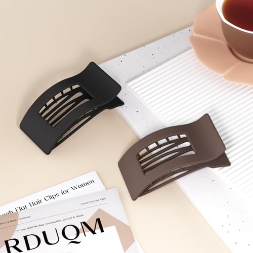 RDUQM 2 Pcs Flat Hair Clips Set - Black & Brown Large Duckbill Claws for Thick & Thin Hair