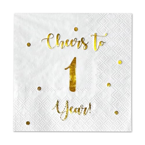 Cheers to 1 Year Cocktail Napkins - 50 Pack, 3-Ply, Eco-Friendly