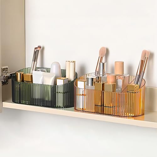 DASITON 5-Slot Acrylic Makeup Brush Holder - Vintage Striped Vanity Organizer