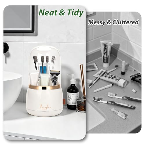 360° Rotating 7-Slot Toothbrush Holder with Cover for Bathrooms