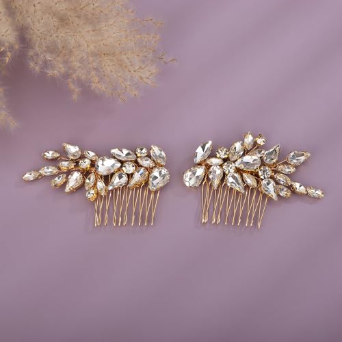 Teyglen Gold Rhinestone Wedding Hair Comb – Bridal Hair Accessory