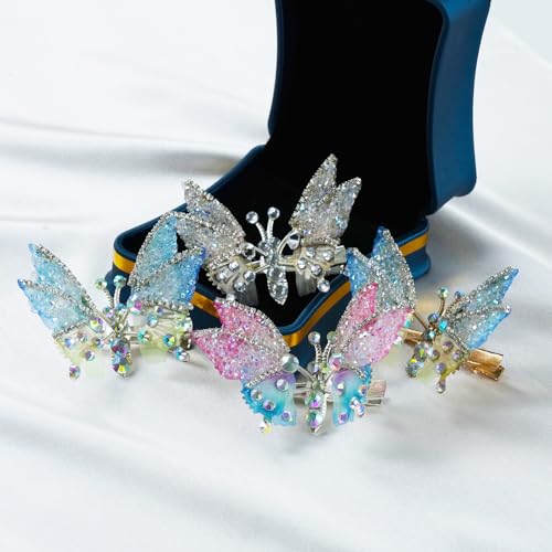 Moving Wing Butterfly Hair Clips with Rhinestones for Girls (4-Pack)