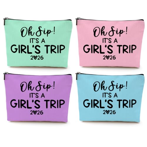 4-Piece Girls Trip Makeup Bag Set - Canvas Travel Toiletry Organizer Pouch