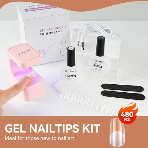 JODSONE Square Nail Tips Gel Nail Kit with Mini UV Lamp - 480PCS