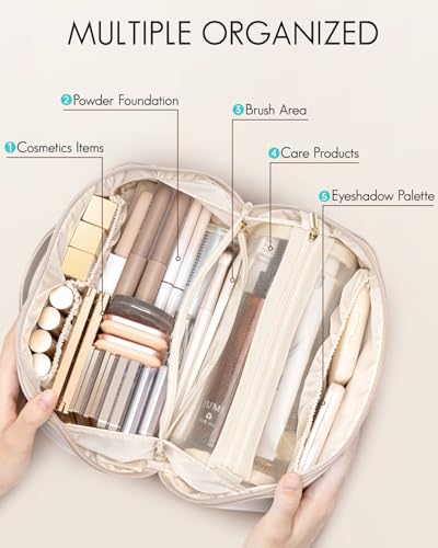 VLANDO Initial Makeup Bag with Brush Pouch - Personalized PU Leather Case