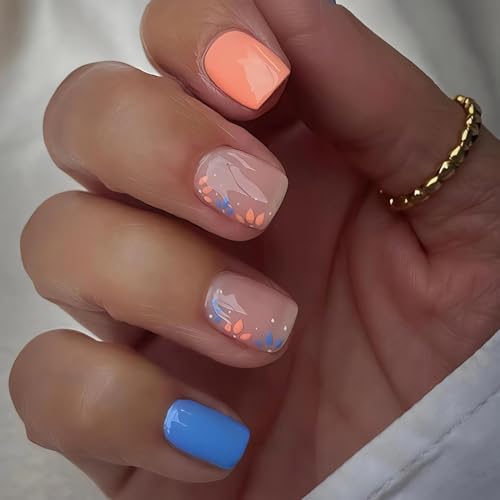 Square Flower Press On Nails - 24 Pcs Acrylic Full Cover Set