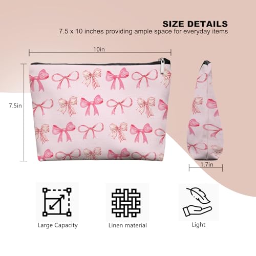 EKGJW Coquette-02 Bow Makeup Bag for Women & Teens, Preppy Cosmetic Pouch