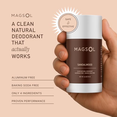 MagSol Magnesium Deodorant for Men Sandalwood, Aluminum & Baking Soda Free, Long-Lasting Natural Odor Protection, 2.6 oz