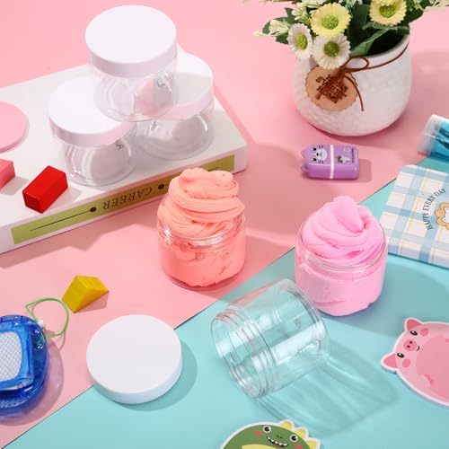 Patelai 16 Pack 6 oz Clear Plastic Storage Jars with Lids - White