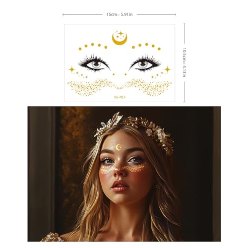 FT-Gold Face Stickers 12 Sheets Glitter Freckle Tattoos for Women – Gold Glitter Face Tattoos (638)
