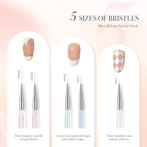 Professional Nail Art Liner Brush Set - 5 Sizes for Detailed Designs