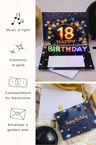 3D Pop-Up 18th Birthday Card for Boys with Music & Lights