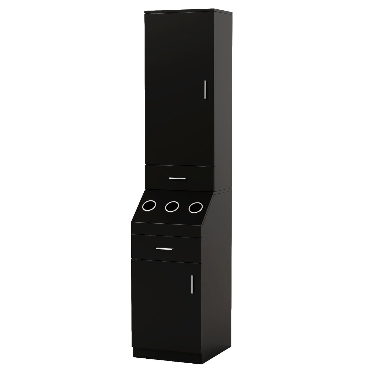 OmySalon Salon Station, Barber Stations with 2-Tier Storage Shelf with Door, Hair Styling Storage Cabinet with 2 Drawer, a Large Storage Cabinet & 3 Hot Tool Holders, Black