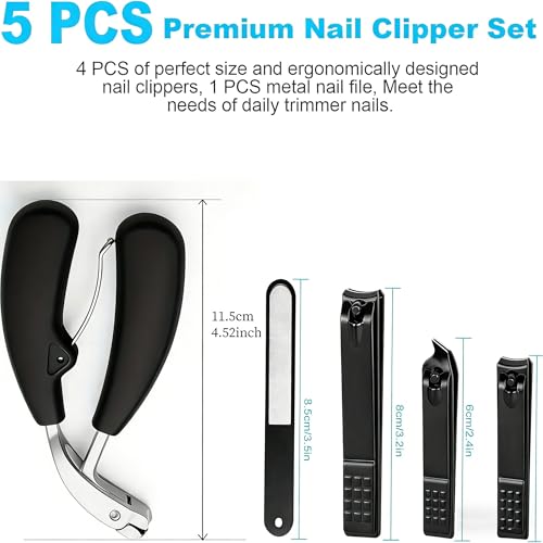 5pcs Silver Heavy Duty Nail Clipper Set with Angled Toe & Fingernail Clippers