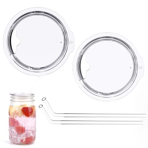 LUVCOSY Reusable Mason Jar Lids with Glass Straw Hole - 2-Pack