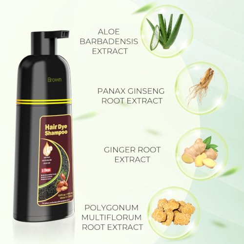 KAISASA 3-in-1 Hair Dye Shampoo for Gray Hair Coverage - Brown