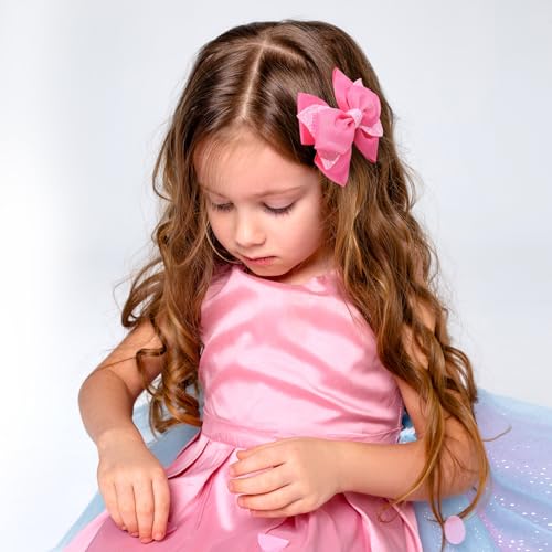Pink Glitter Hair Bow Clips for Girls Kids Teens - 2PCS 4 Inch Sparkly Hair Accessories