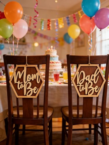 Wooden Baby Shower Chair Signs Set - Mom & Dad to Be Decorations