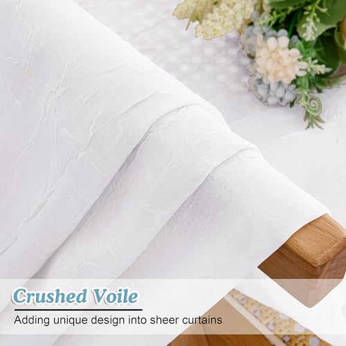 Chyhomenyc Crushed Sheer White Curtains - 54 Inch, 2 Panels