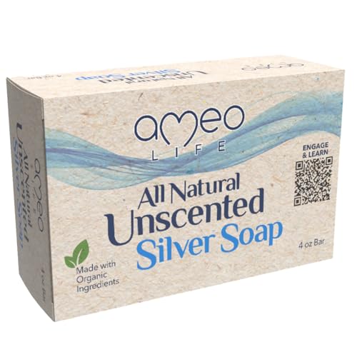 Ameo Life Unscented Colloidal Silver Soap Bar 4oz - Gentle Cleanser