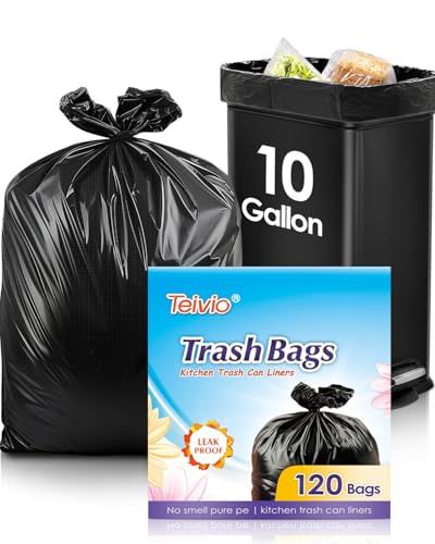 Teivio 10 Gallon Clear Trash Bags - 120 Count Kitchen Garbage Bags