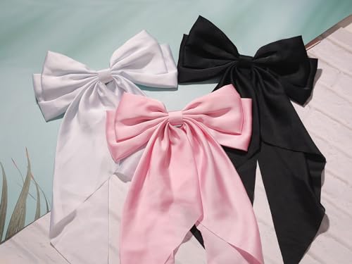 SUSULU 6pcs Large Hair Bows Clips - Black, White, Pink Vintage Bowknot