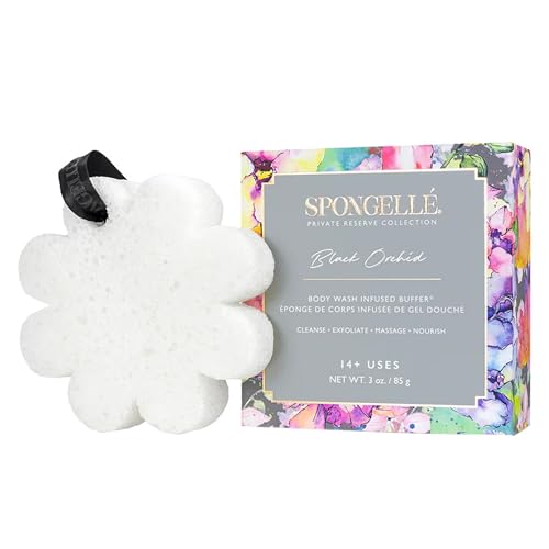 Spongellé Black Orchid Bath Sponge with Built-In Body Wash - 14+ Uses