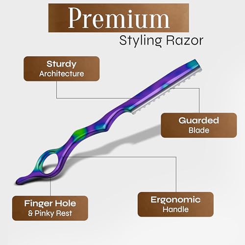Fac?n Hair Razors for Cutting Hair - Professional Styling Razor Kit with 11 Replacement Blades, Stainless Steel Hairs Cutting Tool for Salon & Home, Premium Cutting Thinning Texturizing Faether Razor