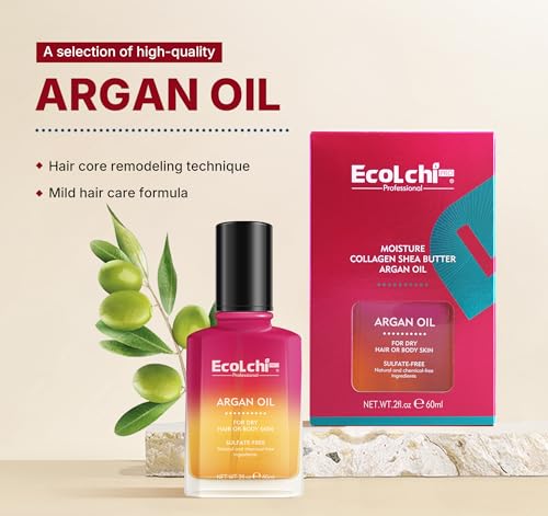 ECOLCHIPRO Moroccan Argan Hair Oil - Vitamin E Treatment for Dry Damaged Hair