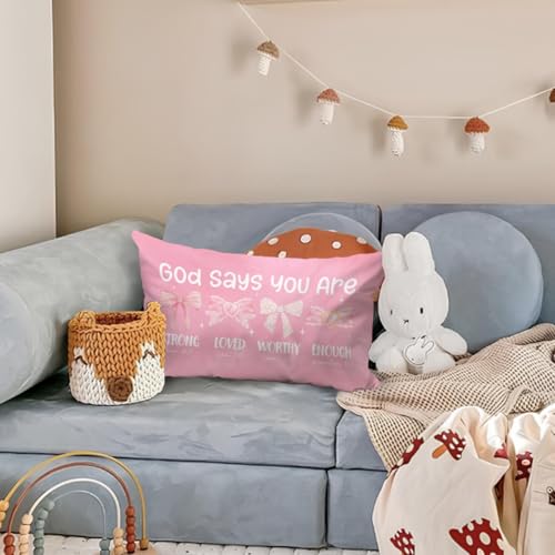 Pink 12x20 Decorative Throw Pillow Cover | Bow Room Decor Gift