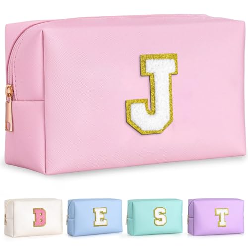 TOPEAST Personalized Chenille Letter Makeup Bag - Waterproof Travel Pouch