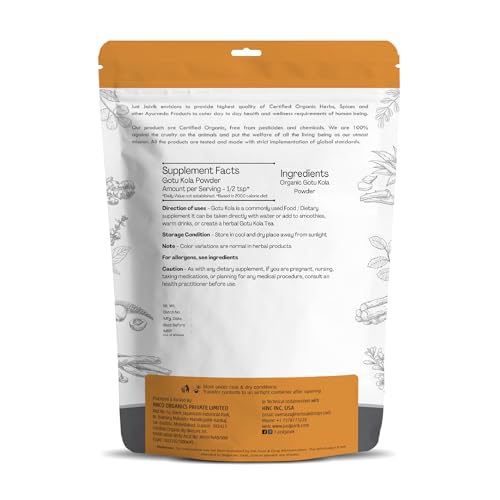 Just Jaivik Organic Gotu Kola Powder - 227g - Natural Memory Enhancer