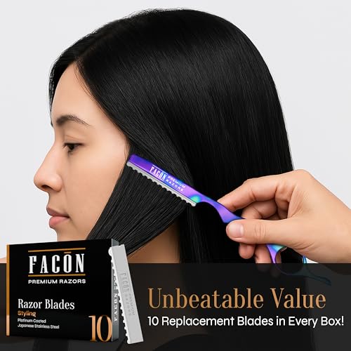 Fac?n Hair Razors for Cutting Hair - Professional Styling Razor Kit with 11 Replacement Blades, Stainless Steel Hairs Cutting Tool for Salon & Home, Premium Cutting Thinning Texturizing Faether Razor