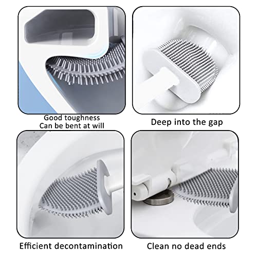 Wall Mounted Toilet Brush with Holder - Flexible Rim Cleaner