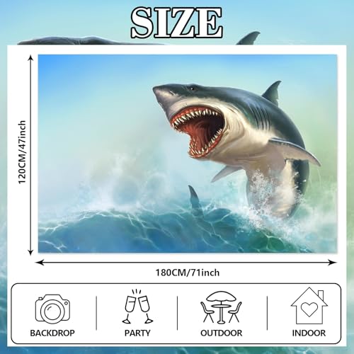 Great White Shark Banner Backdrop - Realistic Ocean Decor 71x47"