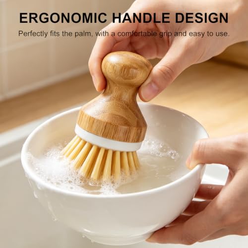 SetSail Bamboo Dish Scrub Brush 2 Pack - Ergonomic Kitchen Cleaning
