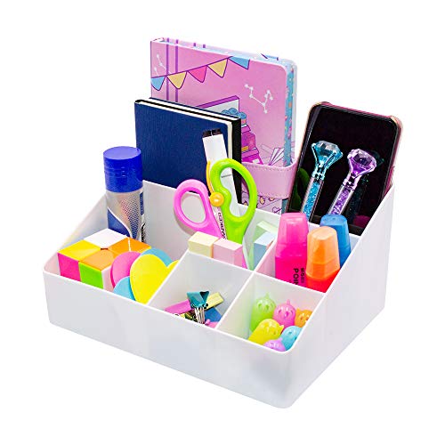 Granvela 6-Compartment Desk & Makeup Organizer - White Storage Box