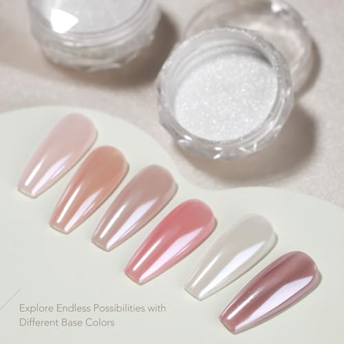 GAOY White Pearl Chrome Nail Powder - Mirror Effect Glitter Pigment for Nail Art