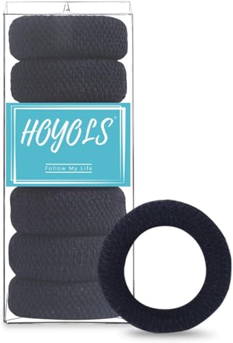 HOYOLS Large Black Seamless Hair Ties - 7pcs Stretchy Bands