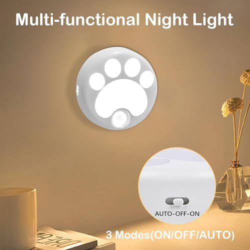 Attivolife Cat Paw Motion Sensor Night Light - USB Rechargeable LED Lamp