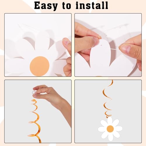 60pcs Daisy Flower Hanging Swirls - Boho Party Decor Set