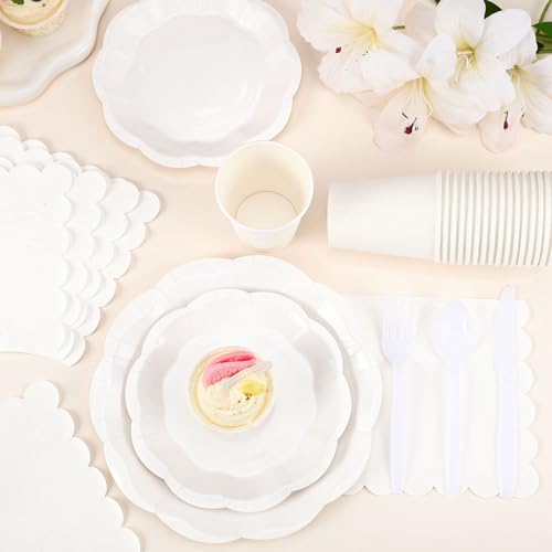 175 Pcs White Party Supplies Set for 25 Guests - Plates, Napkins & Cutlery