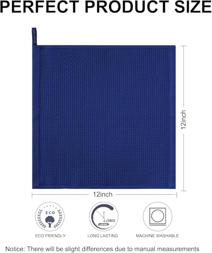 Joybest Cotton Kitchen Dish Cloths - 8-Pack Waffle Weave, 12x12" Navy Blue