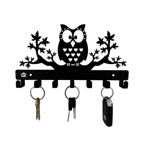 Owl Wall Mounted Key Holder with 7 Metal Hooks - Nature Decor