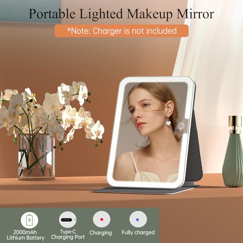Funtouch Rechargeable Travel Makeup Mirror with Lights & PU Leather Cover