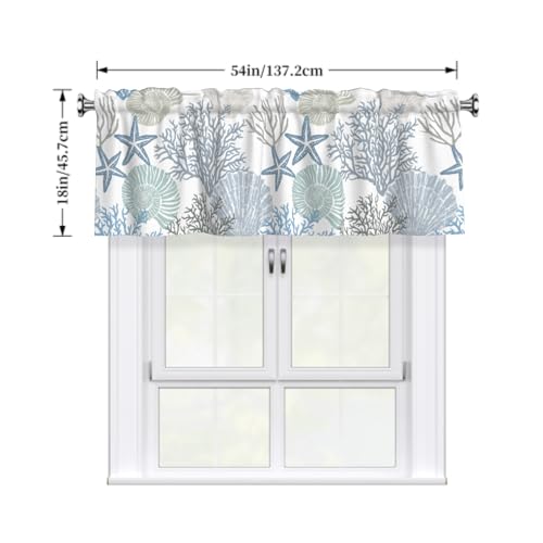 Coastal Window Valance - 54"x18" Nautical Blue Coral Curtains