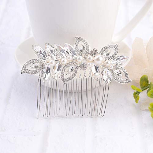Kercisbeauty Silver Wedding Hair Comb with Crystals for Bridal & Evening Party