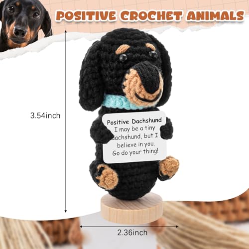 Handmade Crochet Dachshund Doll with Positive Message - Dog Lover Gift